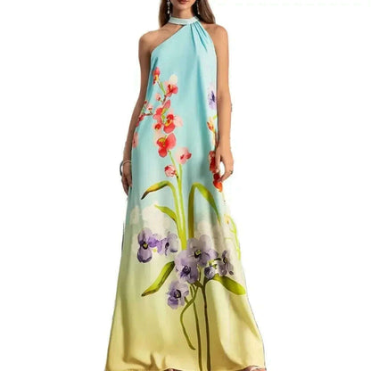 Elegant Fashion Floral Dress Spaghetti Strap Sweet Halter Camis Dress Fashion Chic Loose Maxi Dress Casual Boho Vintage Dresses