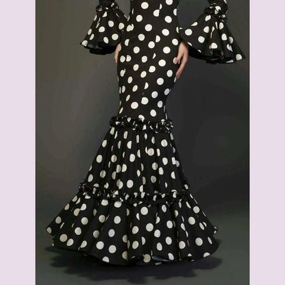 Elegant Ladies Dress Fashionable Trumpet Sleeves Polka Dot Decoration Cascading Ruffle Hem Sexy Fishtail Ladies Evening Dress