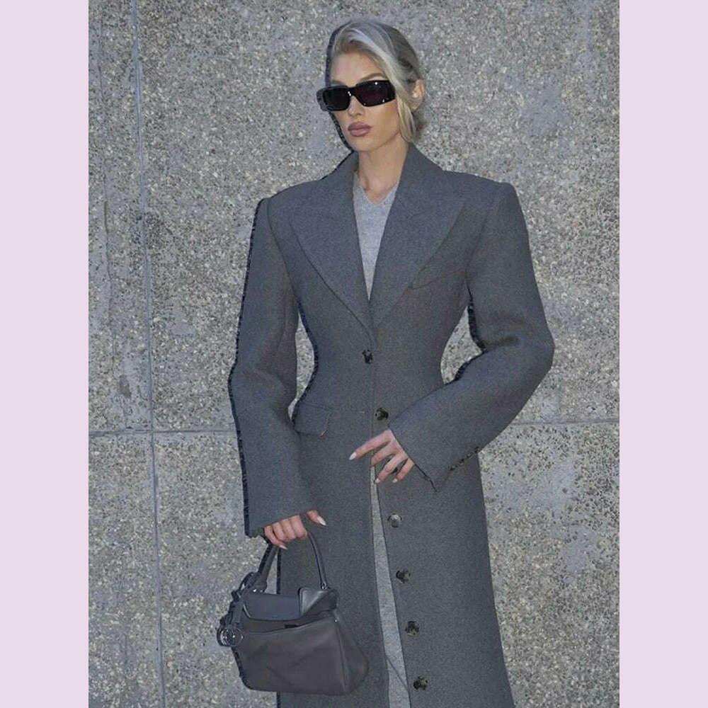Elegant Waist Up Single Breasted Wool Blends Overcoat Women Fashion Lapel Slim Fits Long Coats Winter New Commute Lady Outwear