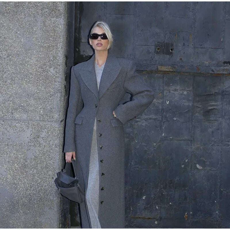 Elegant Waist Up Single Breasted Wool Blends Overcoat Women Fashion Lapel Slim Fits Long Coats Winter New Commute Lady Outwear