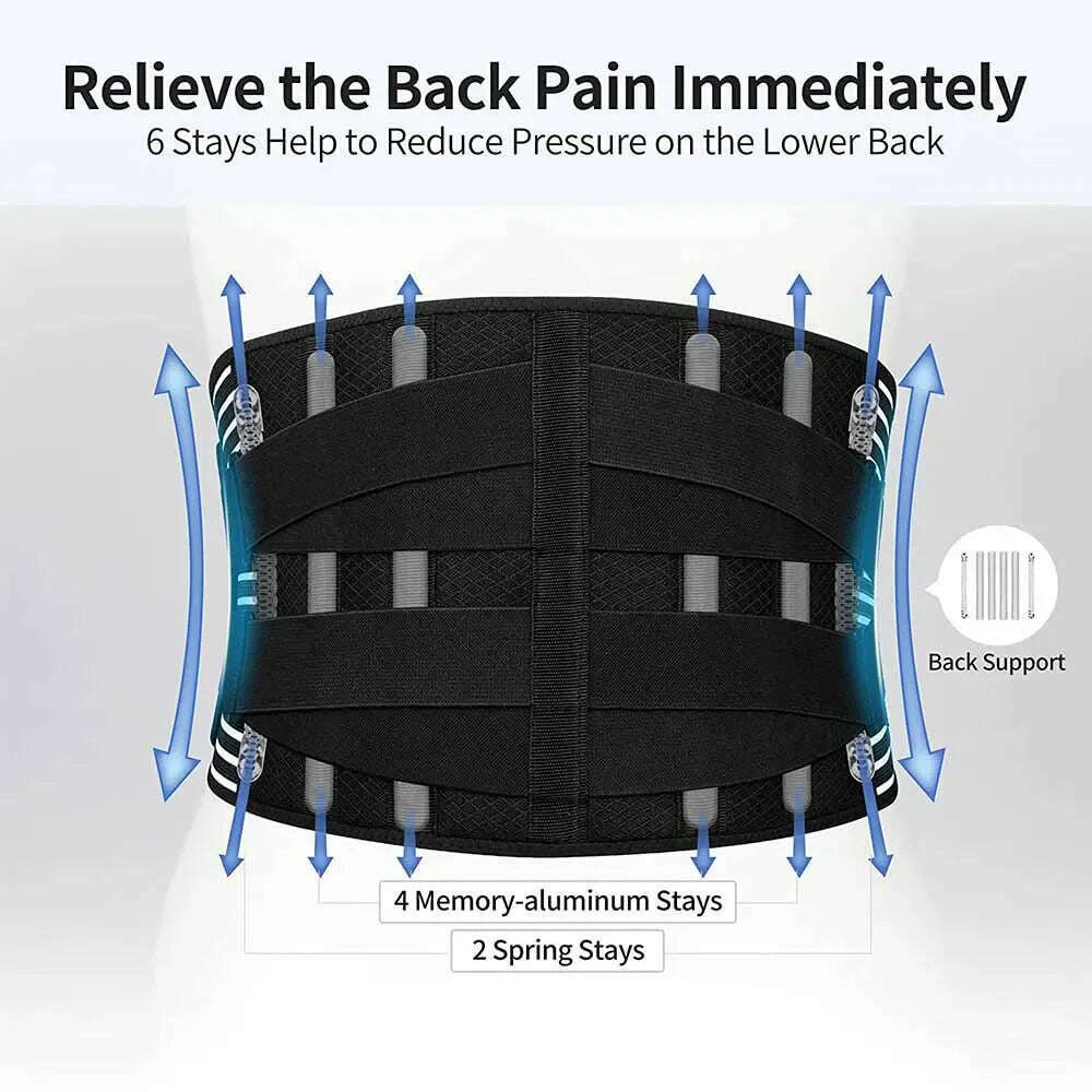 Elstiac Lumbar Back Belt Waist Support Trainer Adjustable Lumbar Pad with 6 Stays Abdominal Binder Fitness Gym Belts Women Men