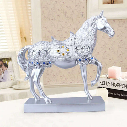 ERMAKOVA Retro War Horse Resin Golden Trotting Horse Statue Animal Sculpture Figurine Miniature Home Office Study Room Decor
