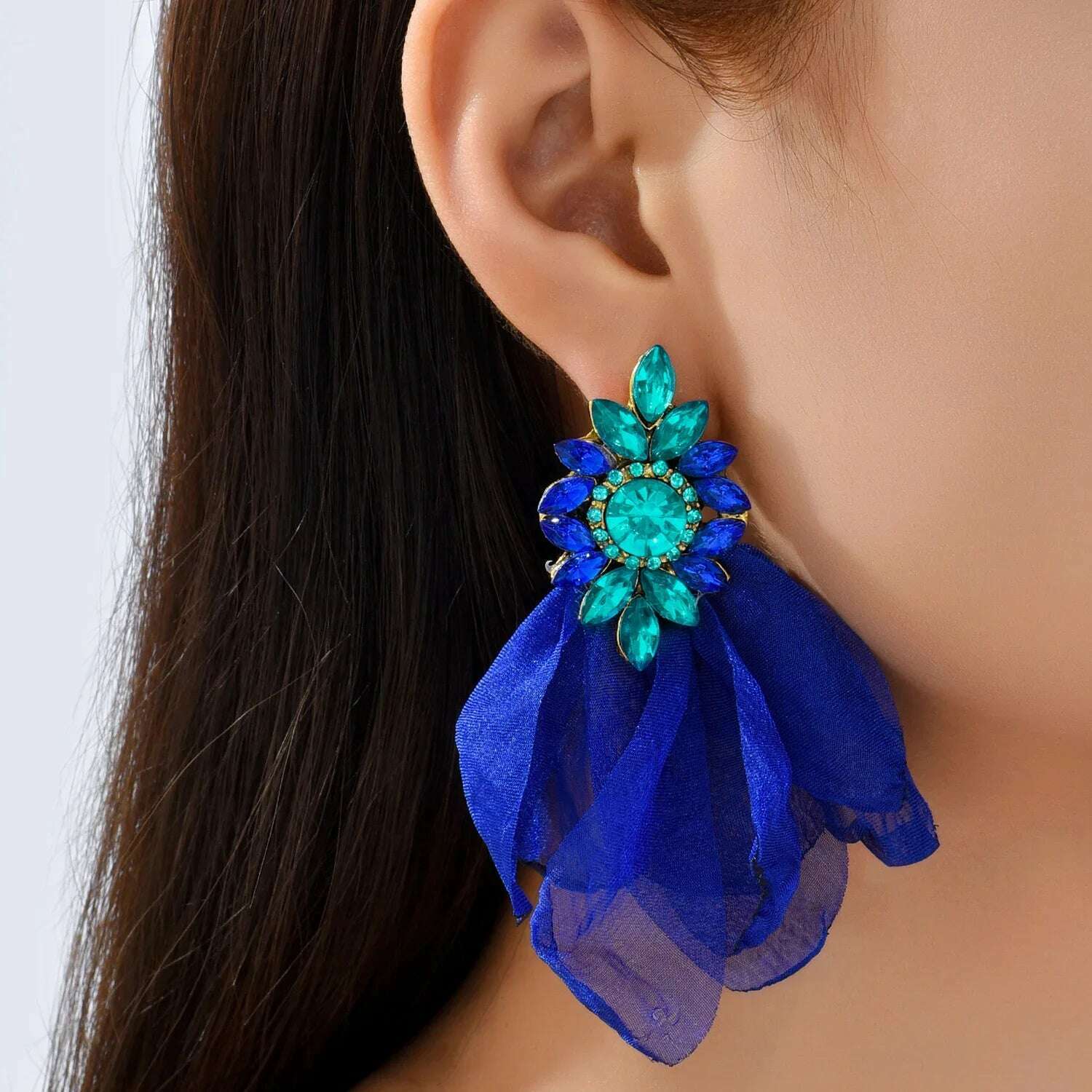 Ethnic Beach Jewelry Bohemia Fabric Handmade Flower Earrings For Women Rhinestone Geometry Dangle Earring Bijoux Accessories