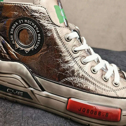 European Cowhide High Top Shoes Trend Korean Thick Sole Men's Shoes Versatile Casual Shoes Autumn and Winter Fashion New Style