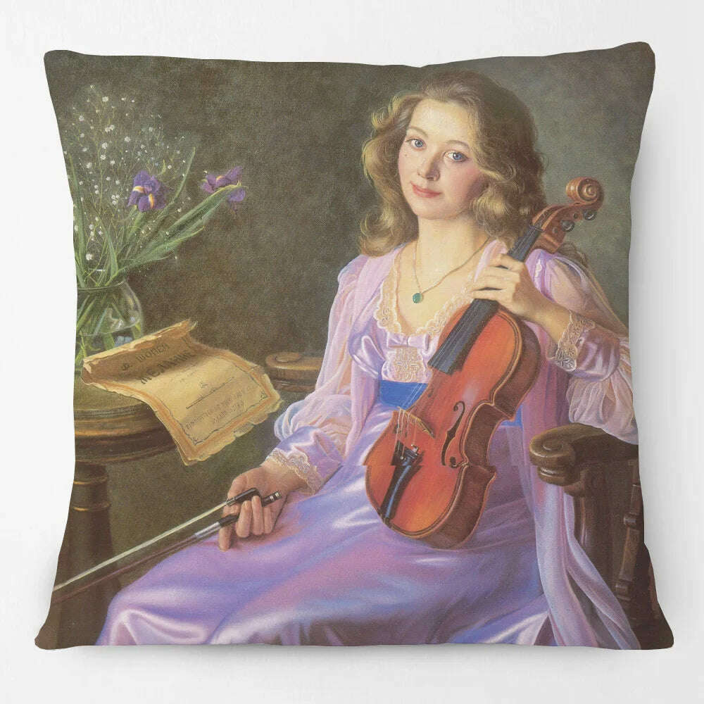European Retro Vintage Oil Paintings Cushion Cover Beautiful Woman Lady Girls Print Decorative Pillow Case