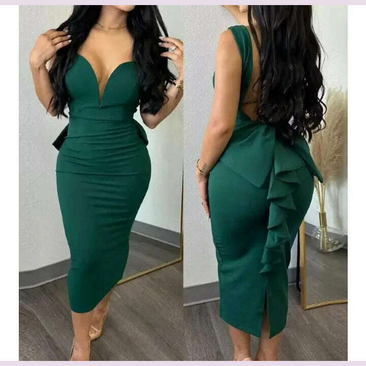 Evening Dresses for Women 2024 Sexy Woman Clothing Backless Deep V Bow Elastic Split Fashion Elegant Hip Wrap Midi Bodycon Dress