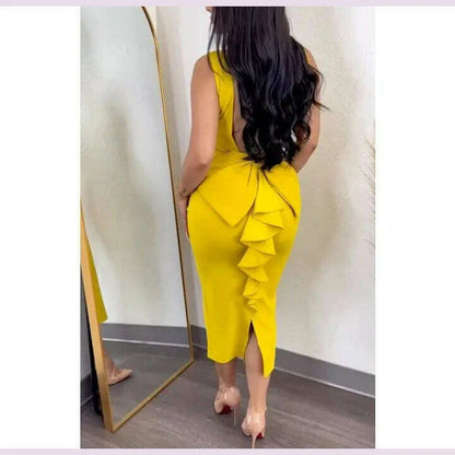 Evening Dresses for Women 2024 Sexy Woman Clothing Backless Deep V Bow Elastic Split Fashion Elegant Hip Wrap Midi Bodycon Dress