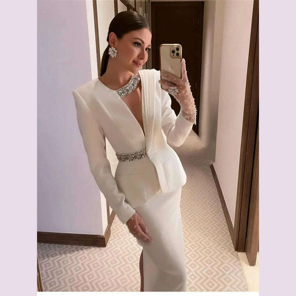 Evening Dresses Full Sleeves Jacket Formal Dresses 2024 Beads Cocktail Party Dresses Saudi Arabia Dubai Prom Gown  فساتين طويلة