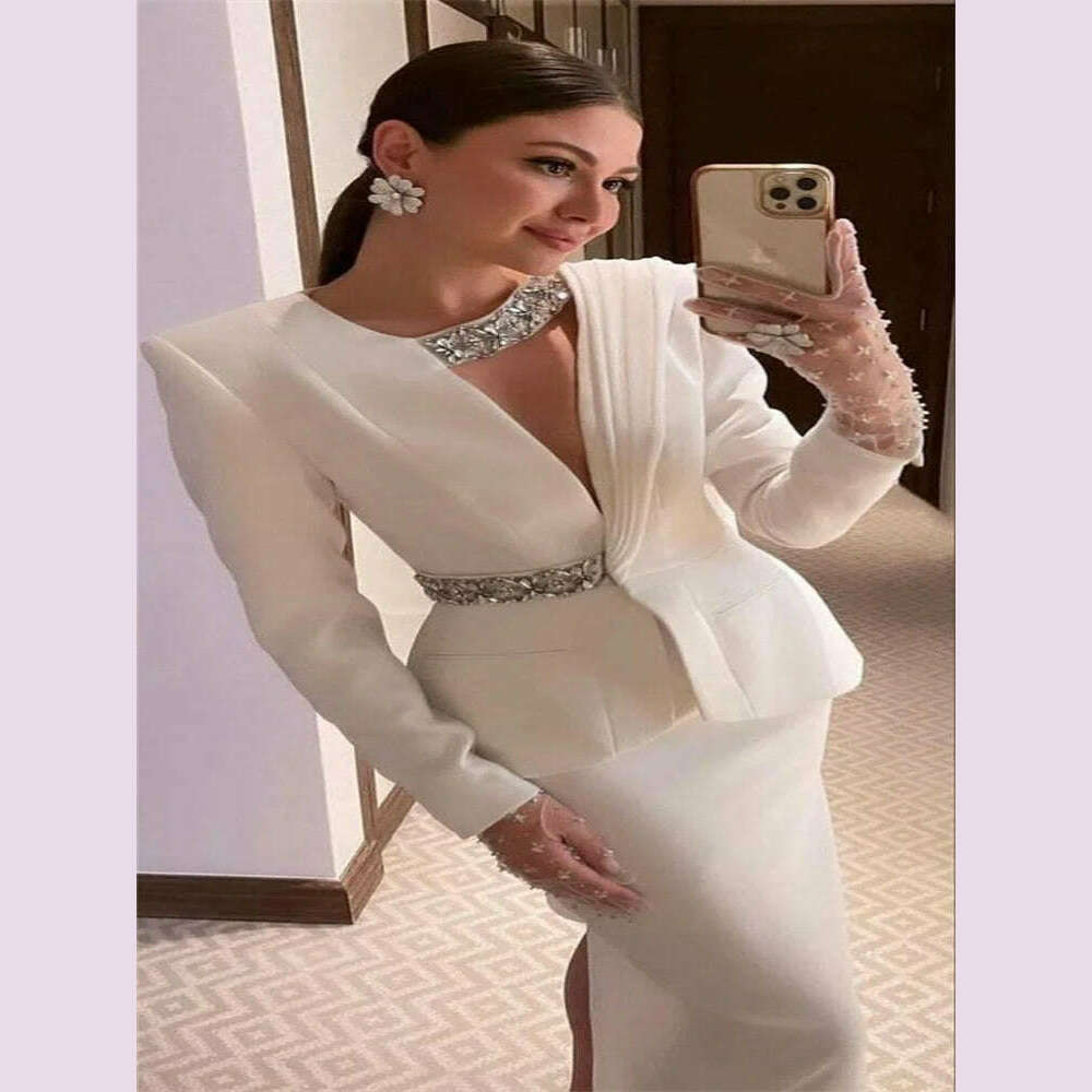 Evening Dresses Full Sleeves Jacket Formal Dresses 2024 Beads Cocktail Party Dresses Saudi Arabia Dubai Prom Gown  فساتين طويلة