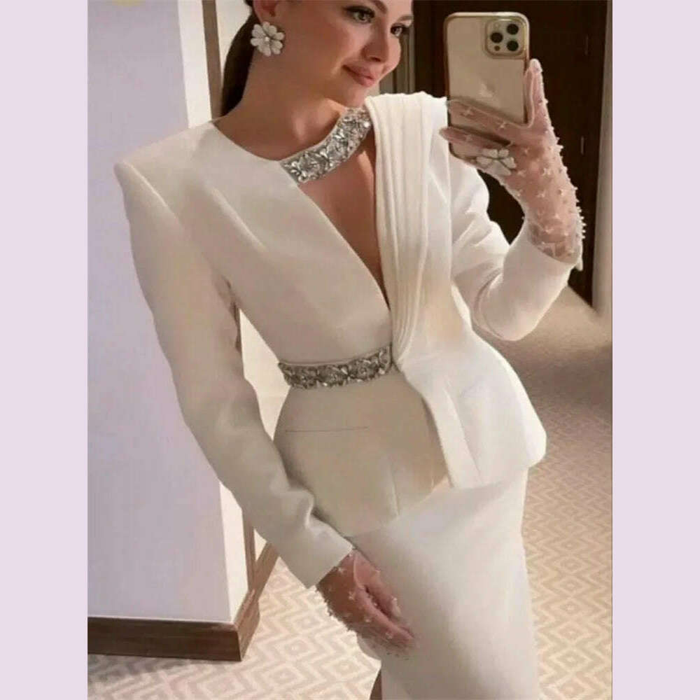 Evening Dresses Full Sleeves Jacket Formal Dresses 2024 Beads Cocktail Party Dresses Saudi Arabia Dubai Prom Gown  فساتين طويلة
