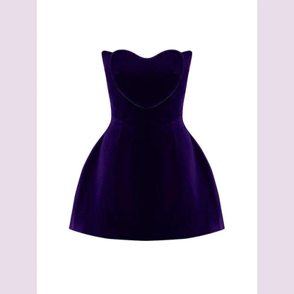 Evening Party Dresses For Women 2024 Sexy Celebrity Strapless Purple Velvet Gowns Dress Elegant Mini Club