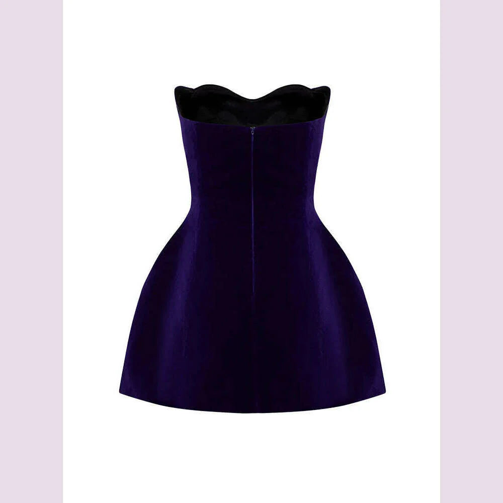 Evening Party Dresses For Women 2024 Sexy Celebrity Strapless Purple Velvet Gowns Dress Elegant Mini Club