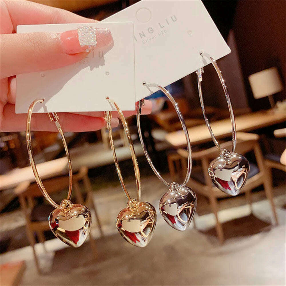 Exaggerated Fashionable Ring Hollow Heart Big Earrings Temperament Women's Jewelry Exquisite Heart-shaped Korean Earrings Gifts