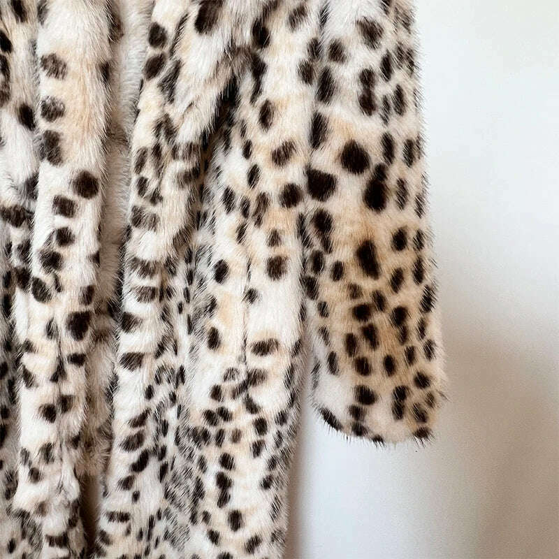 Exclusive Winter 2023 Long Belted Leopard Faux Fox Fur Coat Women Overcoats Ladies Stylish Street Fashion Fluffy Fox Fur Jacket
