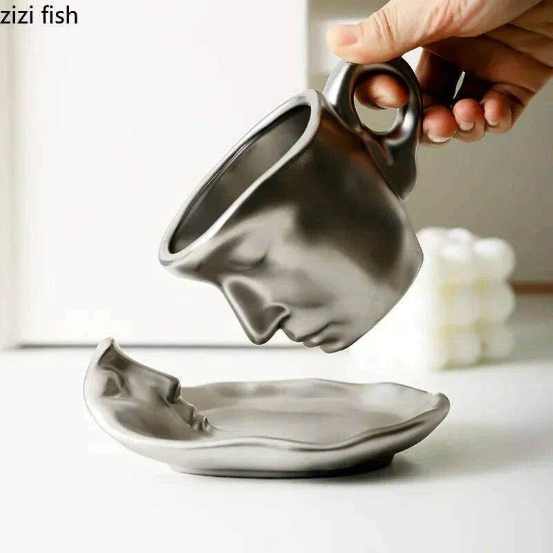 Face Kiss Mug Couple Ceramic Water Cup Afternoon Tea Coffee Cup and Saucer Set Milk Tea Cups Breakfast Cups Milk Mugs Drinkware
