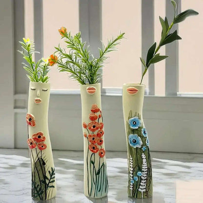 Family Flower Vases Family Bud Vases Boho Flower Plant Holder Cute Girls Face Vase Family Vase Ornament Romantic Decorative