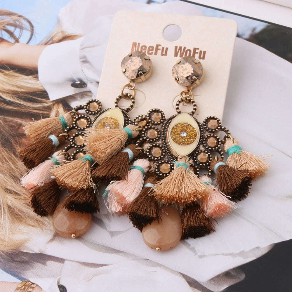 Fashion Big Earrings Metal Dangle Bohemian Eye Tassel Earrings Crystal Large Retro Long Brinco Ear Oorbellen Jewelry Wholesale
