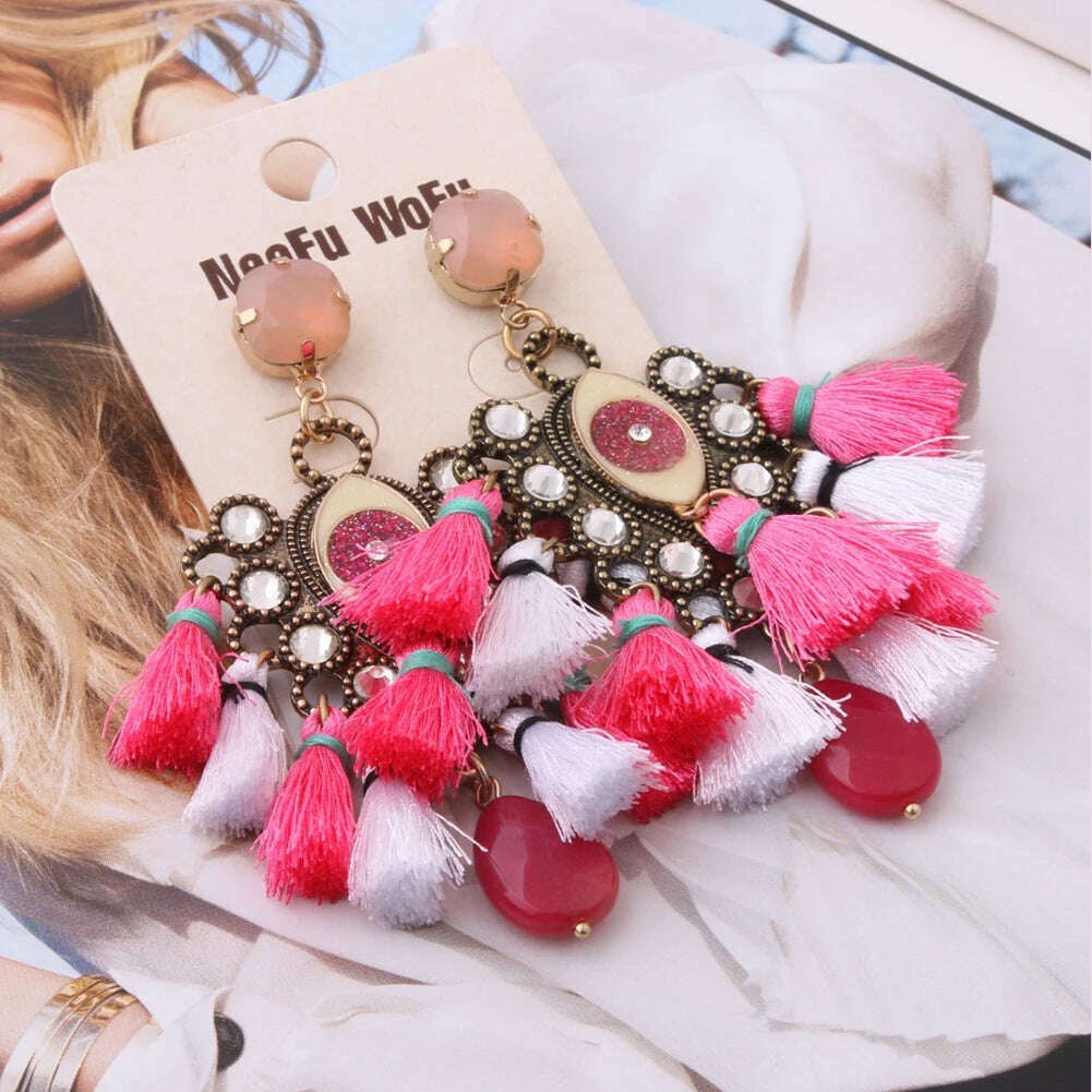 Fashion Big Earrings Metal Dangle Bohemian Eye Tassel Earrings Crystal Large Retro Long Brinco Ear Oorbellen Jewelry Wholesale