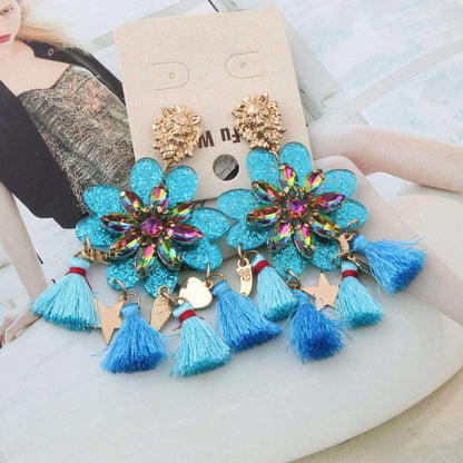 Fashion Big Earrings Metal Dangle Bohemian Eye Tassel Earrings Crystal Large Retro Long Brinco Ear Oorbellen Jewelry Wholesale