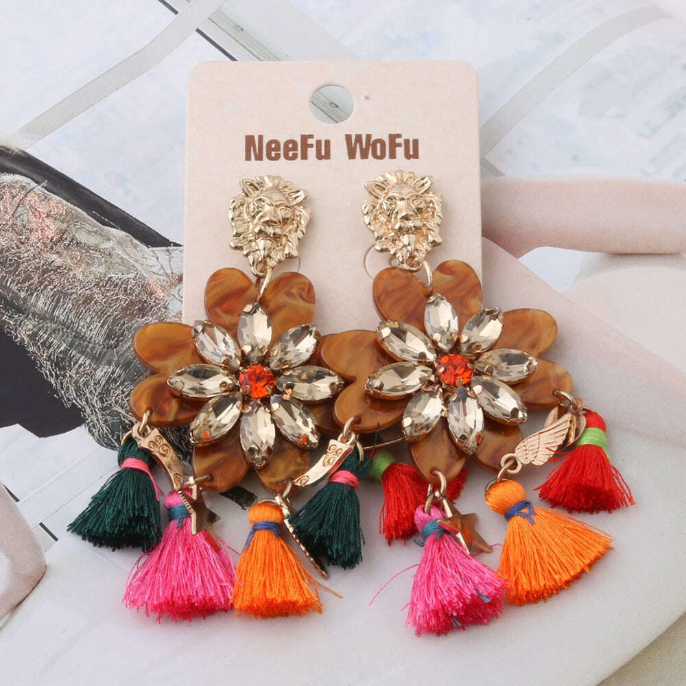 Fashion Big Earrings Metal Dangle Bohemian Eye Tassel Earrings Crystal Large Retro Long Brinco Ear Oorbellen Jewelry Wholesale