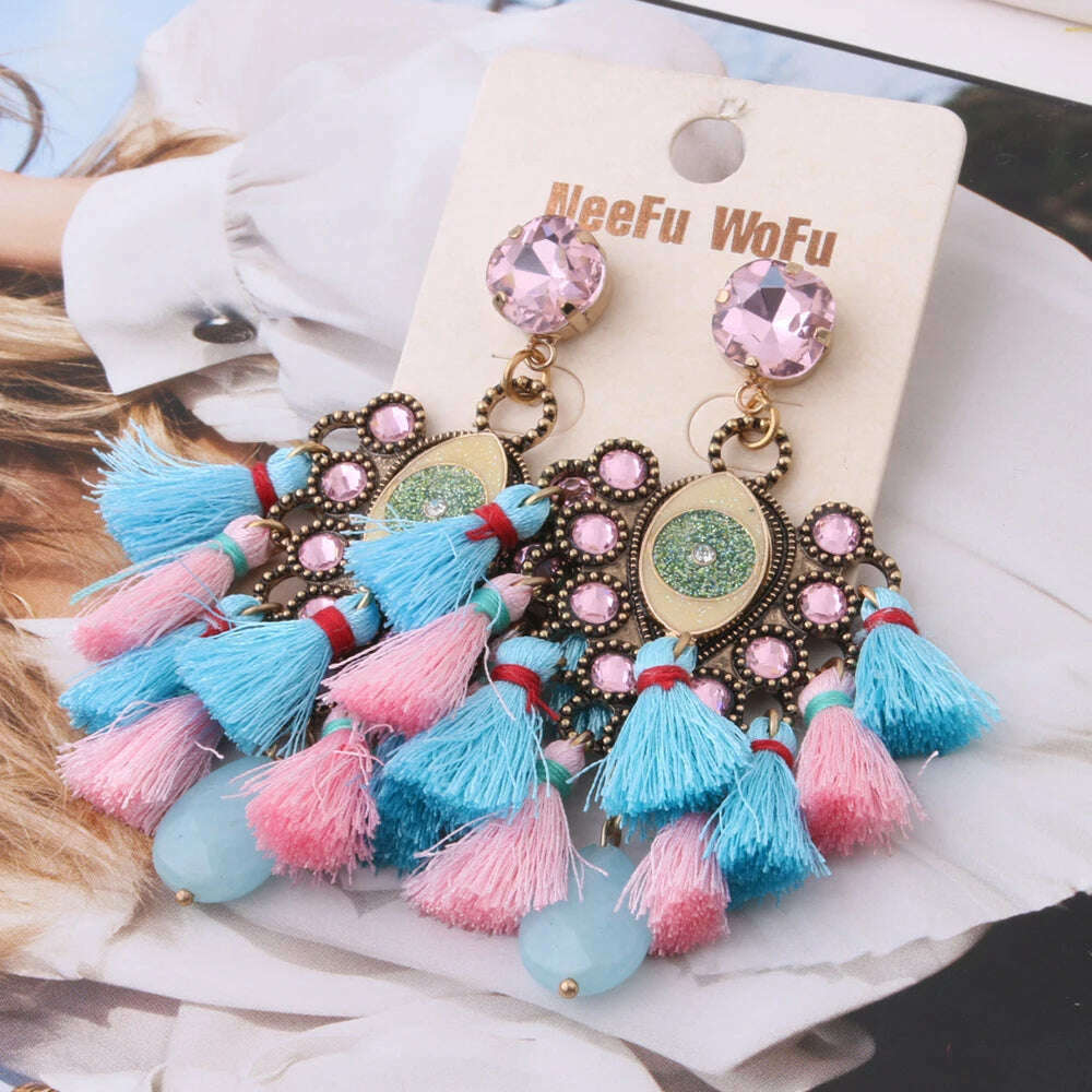 Fashion Big Earrings Metal Dangle Bohemian Eye Tassel Earrings Crystal Large Retro Long Brinco Ear Oorbellen Jewelry Wholesale