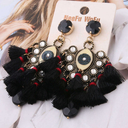Fashion Big Earrings Metal Dangle Bohemian Eye Tassel Earrings Crystal Large Retro Long Brinco Ear Oorbellen Jewelry Wholesale