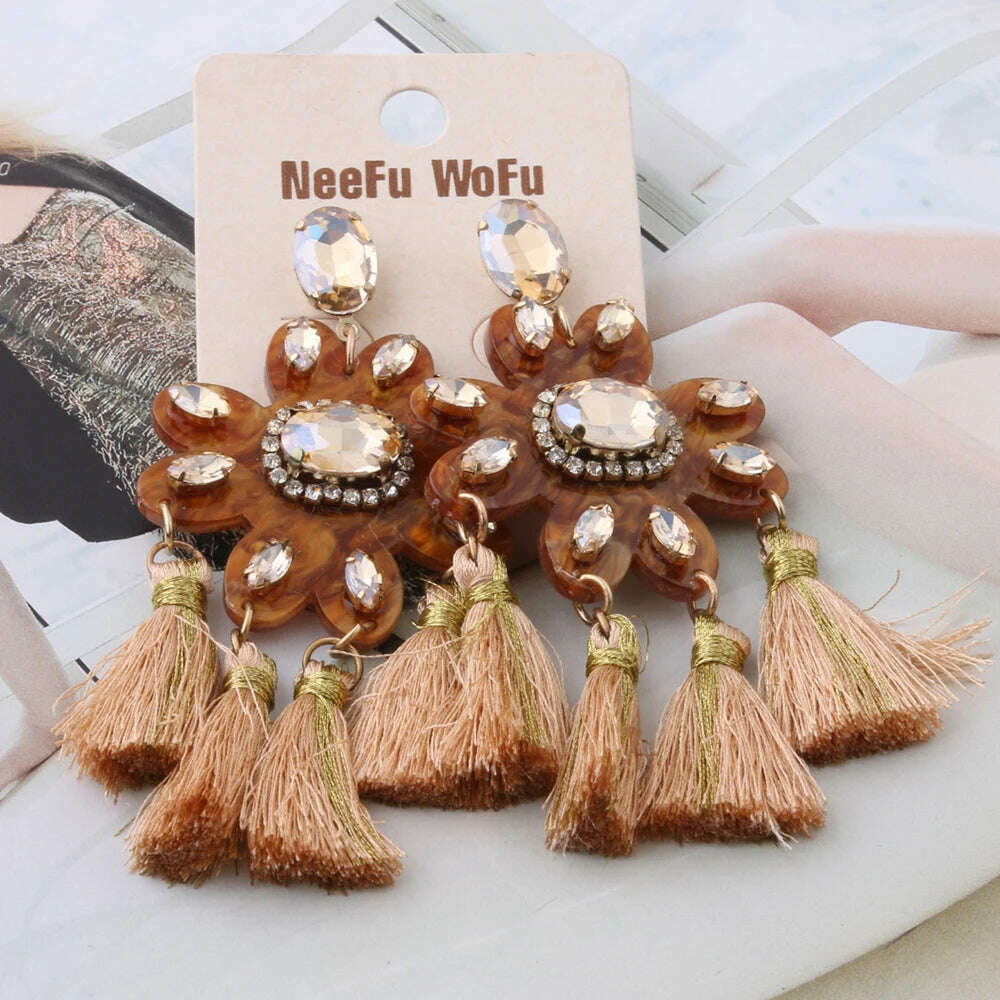 Fashion Big Earrings Metal Dangle Bohemian Eye Tassel Earrings Crystal Large Retro Long Brinco Ear Oorbellen Jewelry Wholesale
