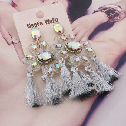 Fashion Big Earrings Metal Dangle Bohemian Eye Tassel Earrings Crystal Large Retro Long Brinco Ear Oorbellen Jewelry Wholesale