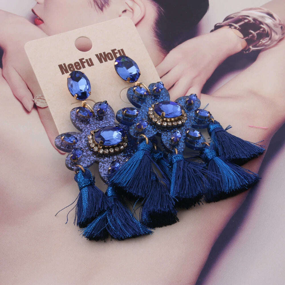 Fashion Big Earrings Metal Dangle Bohemian Eye Tassel Earrings Crystal Large Retro Long Brinco Ear Oorbellen Jewelry Wholesale