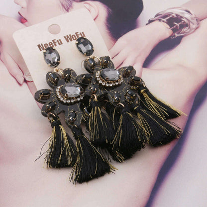 Fashion Big Earrings Metal Dangle Bohemian Eye Tassel Earrings Crystal Large Retro Long Brinco Ear Oorbellen Jewelry Wholesale