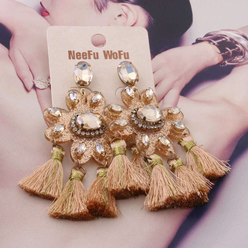 Fashion Big Earrings Metal Dangle Bohemian Eye Tassel Earrings Crystal Large Retro Long Brinco Ear Oorbellen Jewelry Wholesale