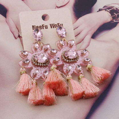 Fashion Big Earrings Metal Dangle Bohemian Eye Tassel Earrings Crystal Large Retro Long Brinco Ear Oorbellen Jewelry Wholesale