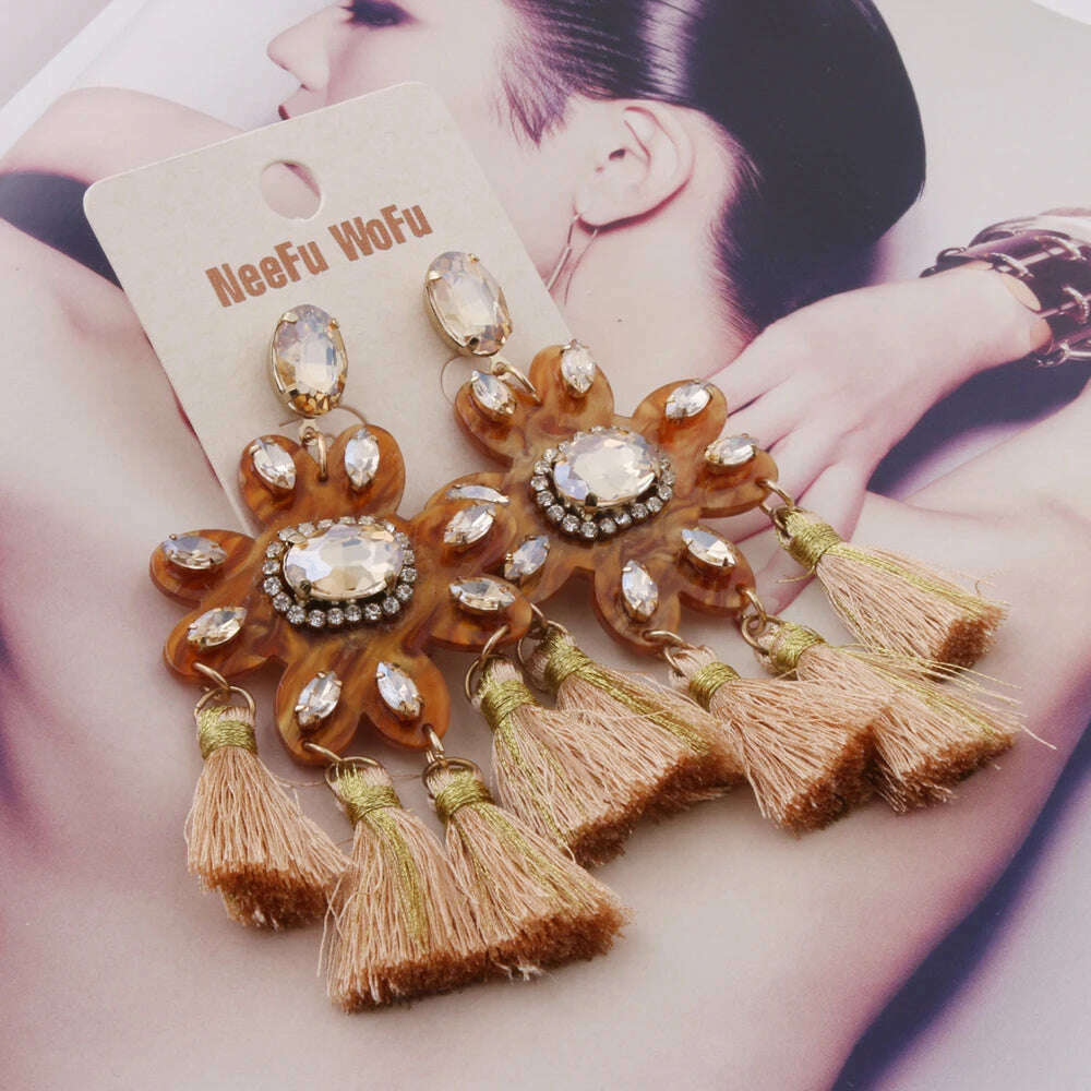Fashion Big Earrings Metal Dangle Bohemian Eye Tassel Earrings Crystal Large Retro Long Brinco Ear Oorbellen Jewelry Wholesale