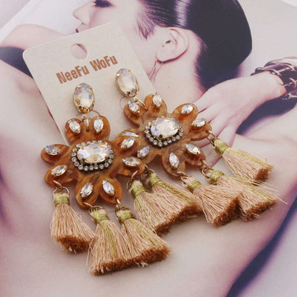 Fashion Big Earrings Metal Dangle Bohemian Eye Tassel Earrings Crystal Large Retro Long Brinco Ear Oorbellen Jewelry Wholesale