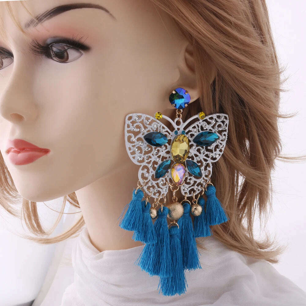 Fashion Big Earrings Metal Dangle Bohemian Eye Tassel Earrings Crystal Large Retro Long Brinco Ear Oorbellen Jewelry Wholesale