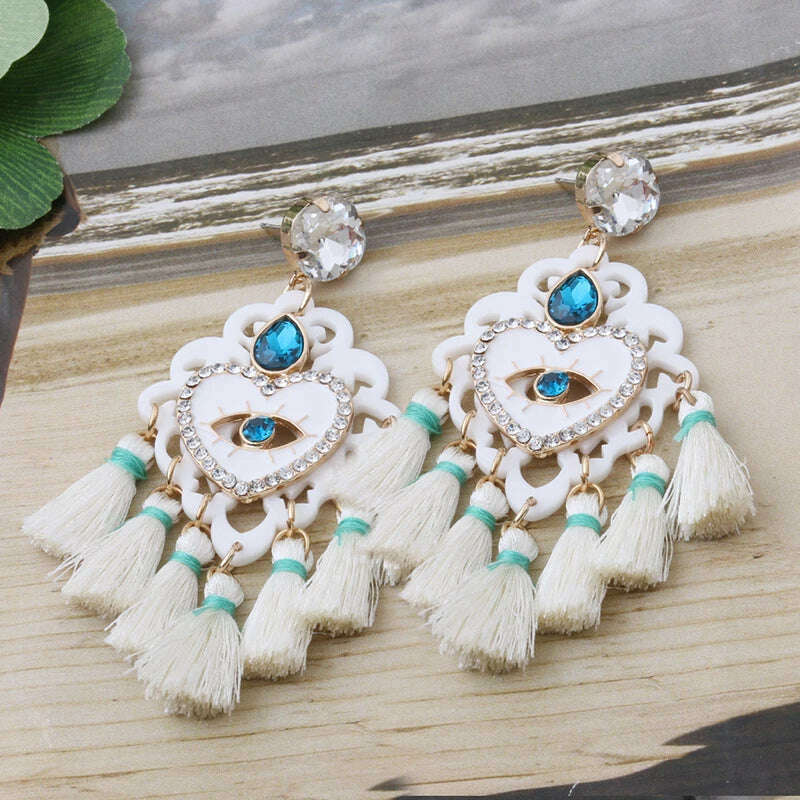Fashion Big Earrings Metal Dangle Bohemian Eye Tassel Earrings Crystal Large Retro Long Brinco Ear Oorbellen Jewelry Wholesale