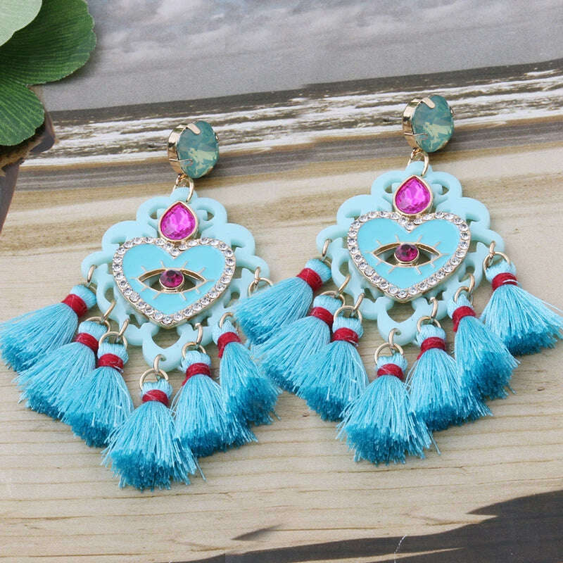 Fashion Big Earrings Metal Dangle Bohemian Eye Tassel Earrings Crystal Large Retro Long Brinco Ear Oorbellen Jewelry Wholesale