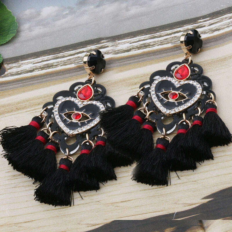 Fashion Big Earrings Metal Dangle Bohemian Eye Tassel Earrings Crystal Large Retro Long Brinco Ear Oorbellen Jewelry Wholesale