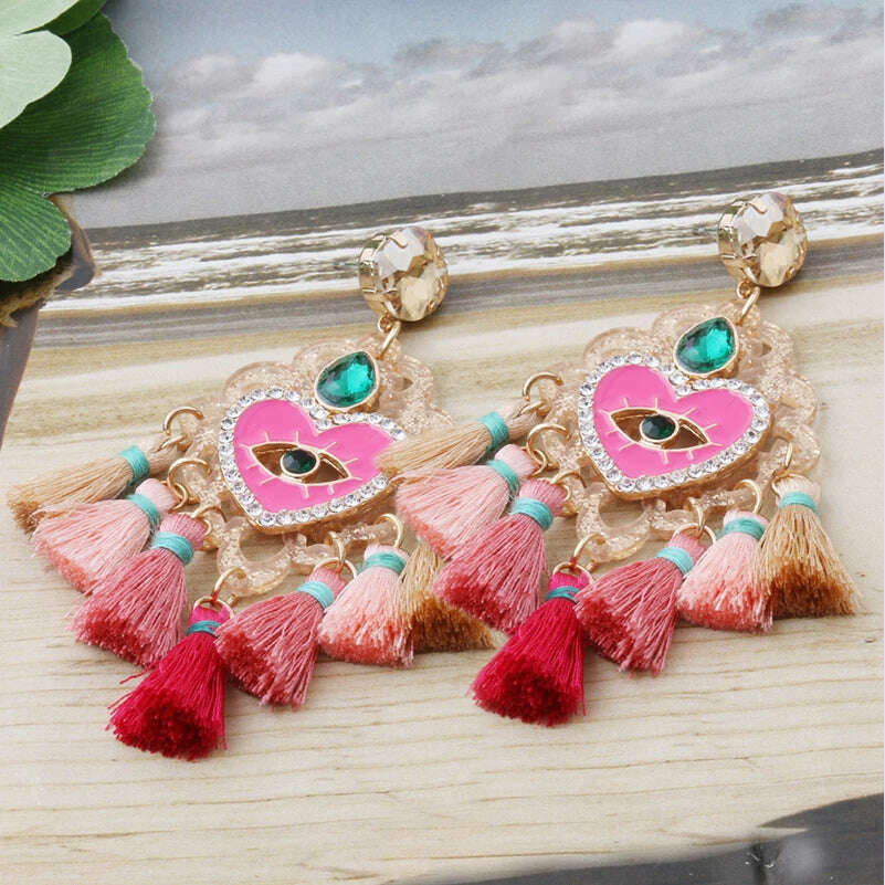Fashion Big Earrings Metal Dangle Bohemian Eye Tassel Earrings Crystal Large Retro Long Brinco Ear Oorbellen Jewelry Wholesale