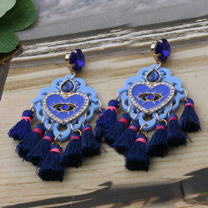 Fashion Big Earrings Metal Dangle Bohemian Eye Tassel Earrings Crystal Large Retro Long Brinco Ear Oorbellen Jewelry Wholesale