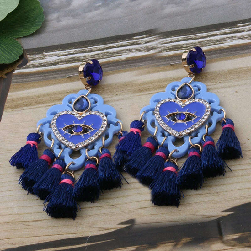 Fashion Big Earrings Metal Dangle Bohemian Eye Tassel Earrings Crystal Large Retro Long Brinco Ear Oorbellen Jewelry Wholesale