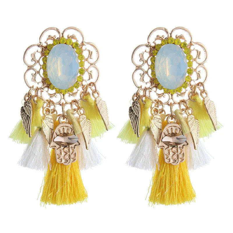 Fashion Big Earrings Metal Dangle Bohemian Eye Tassel Earrings Crystal Large Retro Long Brinco Ear Oorbellen Jewelry Wholesale