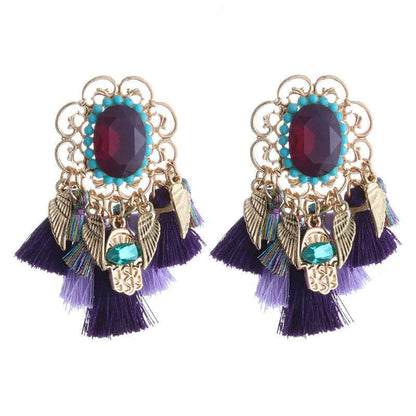Fashion Big Earrings Metal Dangle Bohemian Eye Tassel Earrings Crystal Large Retro Long Brinco Ear Oorbellen Jewelry Wholesale