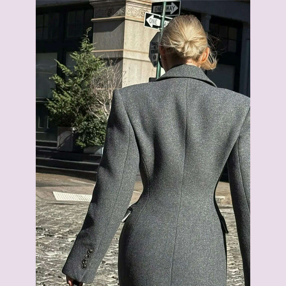 Fashion Burgundy Lapel High Waist Long Woolen Jacket Elegant Solid Color Full Sleeves Overcoat New Woman High Street Outerwear