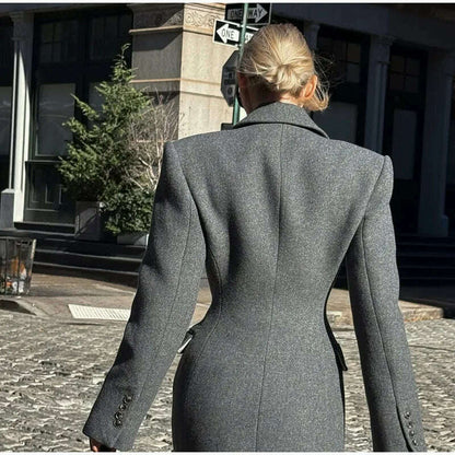 Fashion Burgundy Lapel High Waist Long Woolen Jacket Elegant Solid Color Full Sleeves Overcoat New Woman High Street Outerwear