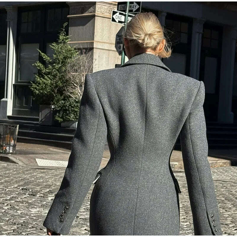 Fashion Burgundy Lapel High Waist Long Woolen Jacket Elegant Solid Color Full Sleeves Overcoat New Woman High Street Outerwear