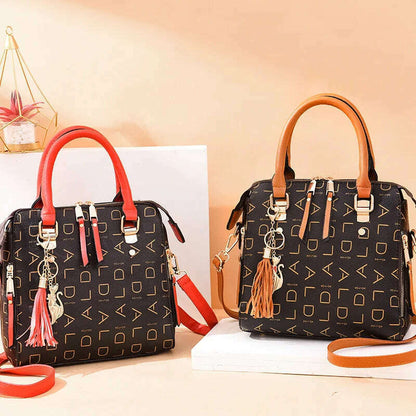 Fashion English Letter Handbag Women PU Leather Tassel Top-handle Bag Luxury Shoulder Bag Large Capacity Lady Tote Design Purse