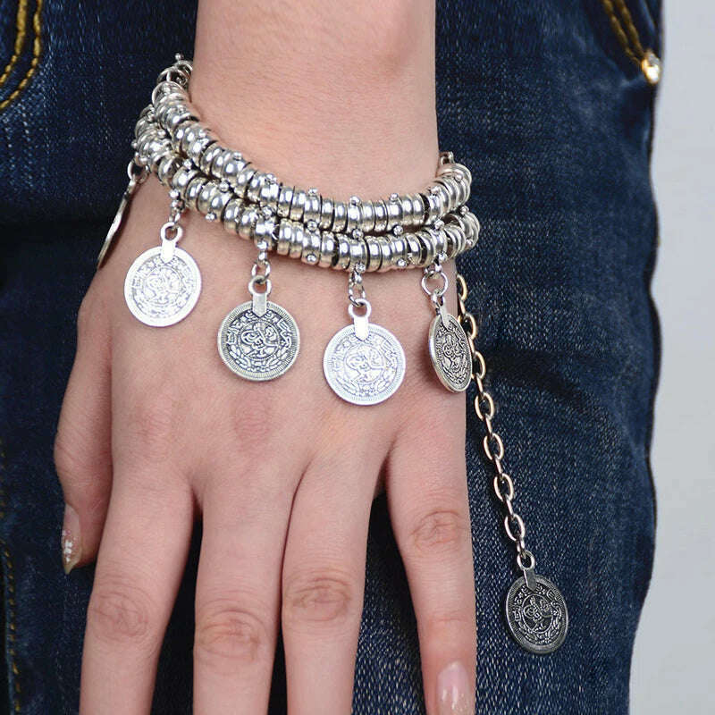 Fashion Ethnic Couple Bracelets For Women Bohemian Chain Link Coin Charm Vintage Beach Adjustable Dual Purpose Boho Bracelets