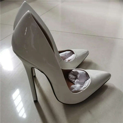 Fashion High Heels Sexy Shoes Women Pumps Large Size 43 44 45 White Stiletto Heel Patent Leather Office Wedding Shoes Hey Si Mey