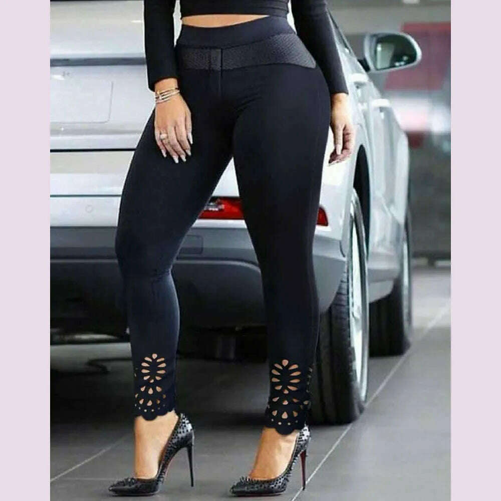 Fashion High Waist Patchwork Hollow Out Hip Lift Long Trousers Leggings Sweatpants Women Elegant Skinny Pants Y2K INS Clothes
